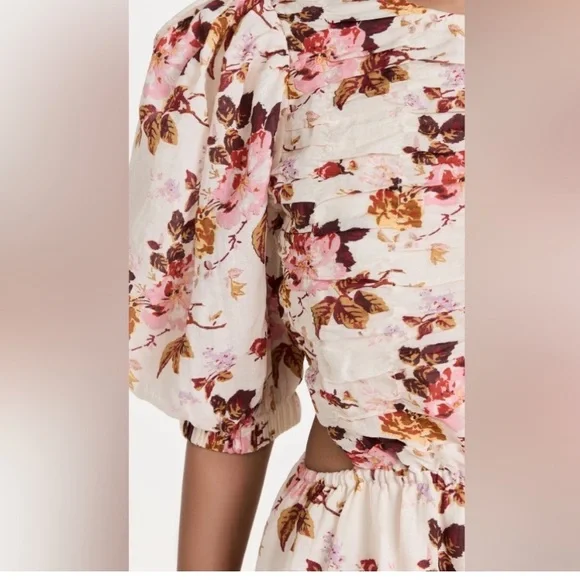Sea New York Esme Floral pleated Puff Sleeve Open Back Mini Dress - Picture 2 of 7